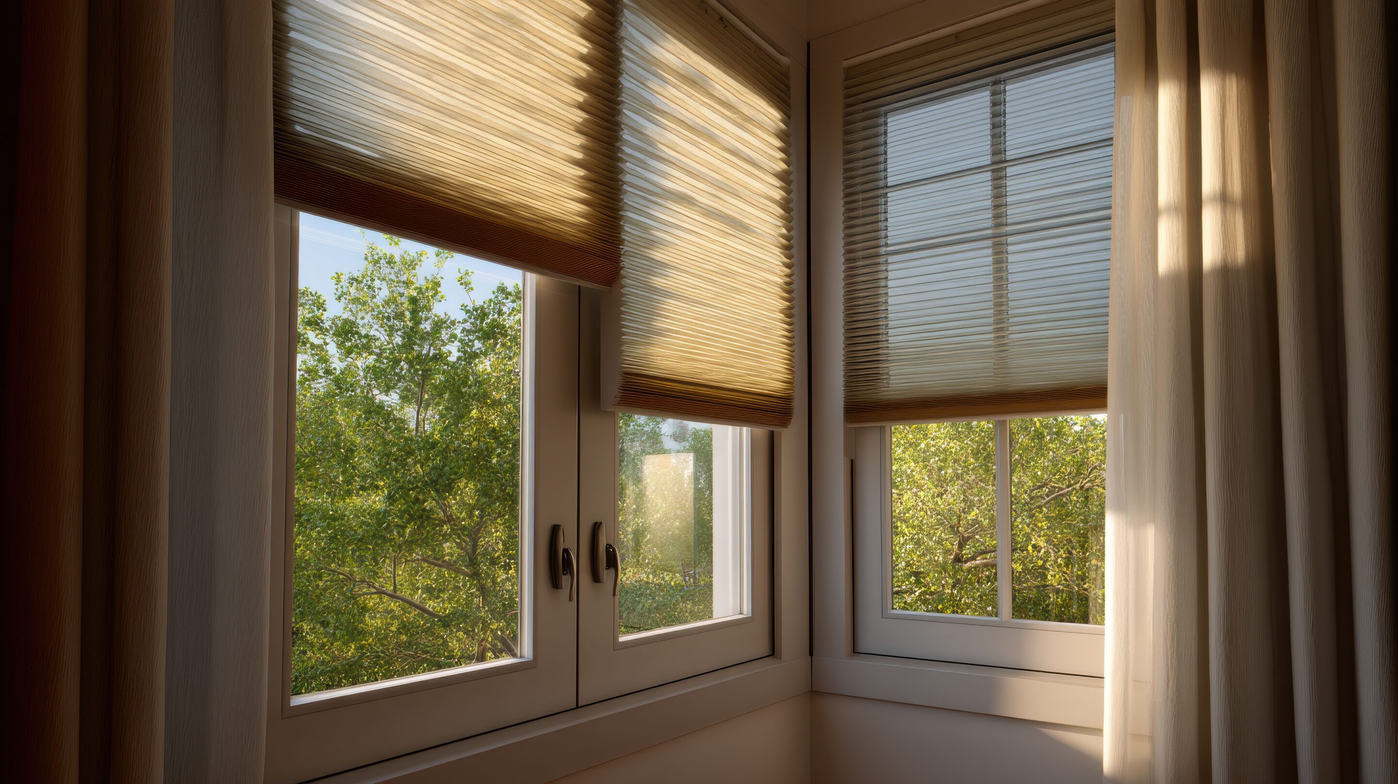 Cellular Shades with Curtains modern windows in house