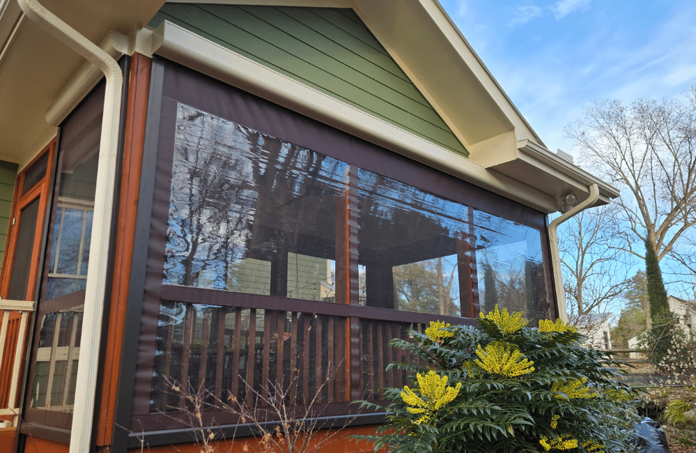 Exterior shades by porch swing